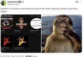 A Twitter post reading, "system of a down removed toxicity from their spotify, what could this mean." The post seems to suggest it was removed for a nefarious reason.