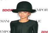 Zendaya wearing a big hat. She wore the hat to the 2014 Teen Vogue Young Hollywood party.