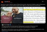 Gronk @Shouriver99 Tectone, your father was a literal terrorist, Asmon's father was a Vietnam invader, both of you don't have the right to call anyone a terrorist. Colonel Michael Robertson church. He is survived by nel Michael Robertson of and, Bruce) of Daytona B Hill. He was predeceased y, Mark and Stephen. Add John Robertson Katherine Goerner, Elizab Robertson, Jr., Second Li Robertson; and three gr TECTONE @Tectone May 4 I am genuinely considering full swapping to youtube if this terrorist propaganda isn't punished harshly and immediately on twitch. My father, my brothers and our soldiers did not bleed, sacrifice and die for this b------- to be allowed AND PROMOTED on twitch. ... Show more