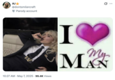 X user @dontsmilercraft reposted the photo of Sabrina Carpenter smoking a cigar on May 7th alongside a graphic that read, "I <3 My Man."