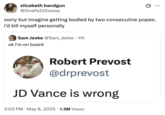 A "quote-tweet":https://knowyourmeme.com/memes/quote-retweets-qrts about the new Pope, Pope Leo XIV, "bodying" "U.S.":https://knowyourmeme.com/memes/cultures/united-states-of-america Vice President "J.D. Vance":https://knowyourmeme.com/memes/people/jd-vance, relating it to the "J.D. Vance Killed Pope Francis Theory":https://knowyourmeme.com/memes/jd-vance-killed-pope-francis-theory.