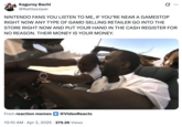 X user @Rattlezziper reposted the clip of DJ Funk Flex urging his listeners to "put your hands in the cash register for no reason," writing, "NINTENDO FANS YOU LISTEN TO ME, IF YOU’RE NEAR A GAMESTOP RIGHT NOW ANY TYPE OF GAMD SELLING RETAILER GO INTO THE STORE RIGHT NOW AND PUT YOUR HAND IN THE CASH REGISTER FOR NO REASON. THEIR MONEY IS YOUR MONEY."
