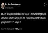 Mrs. Kiara Evans-Ocampo @nicole13209 Ø So...Tory lanez gets stabbed and it's "guys he's still human omg prayers up for him" but when Megan gets shot it's conspiracies and "get up on your good foot" ??? F--- yall fr 1:20 PM • May 12, 2025 711.4K Views
