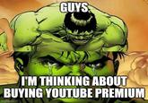 GUYS I'M THINKING ABOUT BUYING YOUTUBE PREMIUM imgflip.com