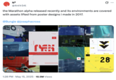 On May 15th, 2025, digital artist Antireal AKA Fern posted a series of images to her X / Twitter account comparing design assets from her work to the environmental art in _Marathon_. The artist wrote, "the Marathon alpha released recently and its environments are covered with assets lifted from poster designs i made in 2017"