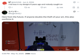 X user @Augm3nt3_1 replied to a 2024 tweet by @4nt1r34l where they claim to have hidden "Loss":https://knowyourmeme.com/memes/loss in their artwork, showing a scene from _Marathon_ showing a Losslike scribble on a wall. The tweet reads, "Here from the future. If anyone doubts the theft of your art, this also confirms it."