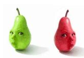 Green and red versions of the Pear Baby "photoshop":https://knowyourmeme.com/memes/sites/photoshop "meme":https://knowyourmeme.com/memes/memes.