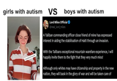 girls with autism VS "excited lil hands" boys with autism Lord Miles Official @real_lord_miles A Taliban commanding officer close friend of mine has expressed interest in aiding the stabilisation of Haiti through an invasion. With the Talibans exceptional mountain warefare experience, I will happily invite them to the fight that they very much miss! Although only whites may have citizenship and property in the new nation, they will bask in the glory of war and will be taken care of