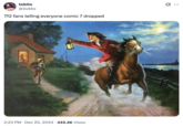 Tweet by @2ukko that features a painting of Paul Revere warning Massachusetts minutemen about British troops alongside a caption that reads, "Tf2 fans telling everyone comic 7 dropped." The tweet gathered over 38,000 likes in six weeks.