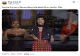 May 1st, 2025, Pope Crave tweet about Benson Boone's SNL debut, where he is depicted as a blurry somersaulting figure behind Sarah Squirm and Quinta Brunson.