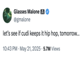 Rapper and X user @gmalone tweeted, "let’s see if cudi keeps it hip hop, tomorrow…," in reaction to Kid Cudi's testimony about Sean "Diddy" Combs firebombing his car. The tweet received significant backlash from other internet users.
