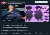 A deleted tweet by "Twitter / X":https://knowyourmeme.com/memes/sites/twitter-x user @therealsvaion_ who shared lewd artwork of "JellyBean":https://knowyourmeme.com/memes/people/jellybean and a "Lucki 'Shhhh'":https://knowyourmeme.com/memes/lucki-shhhhhh image.