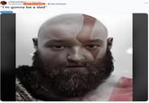 Kratos as Ellie from The Last Of Us 2. The post is titled "I'm gonna be a dad."