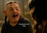 A photoshop of Ellie from "The Last Of Us 2" saying "I'm gonna be a dad." The edit makes Ellie resemble Sloth from "The Goonies."
