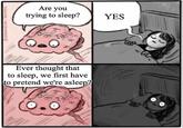 The brain has a point | /r/memes Are you trying to sleep? 000 Ever thought that to sleep, we first have to pretend we're asleep? YES