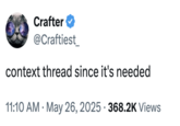 Crafter tweeting a thread called a "context thread" to address some of the allegations made against him in May 2025.