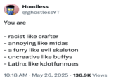 A "tweet":https://knowyourmeme.com/memes/sites/twitter-x about Twitter user Crafter (==@Craftiest_==) who was exposed in May 2025.