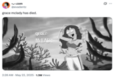 X user @evadentz tweeted, "grace mclady has died," gathering over 47,000 likes on a tweet referencing a viral _Family Guy_ Teen Choice Awards joke.
