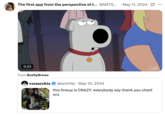 X user @MITSKlSUS tweeted the _Family Guy_ Teen Choice Awards clip in response to a post about a Charli XCX music video.
