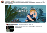 X user @TeedgeeOfficial tweeted the  _Family Guy_ Teen Choice Awards clip in response to a tweet about an upcoming Marvel movie, writing, "this is how all these announcements feel to anyone who dropped the mcu after endgame."