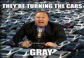 A play on Alex Jones's  famous "They're Turning The Frogs Gay" line that comments on the lack of color in modern automobiles.