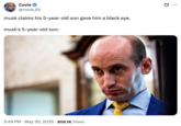 Tweet by @covie_93 implying that deputy chief of staff Stephen Miller was responsible for Elon Musk's black eye. Several internet users theorized that Musk "poaching" his wife Katie Miller could have been a reason for Miller to punch Elon Musk.