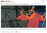 X user @TheBaddestMitch reacted to a tweet that read, "15 in 2009 is crazy. you like 30," with a GIF of the witch doctor from _Scooby-Doo_, writing, "Yes, I’m 30! Scram before I make you 30 too!!"