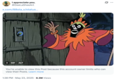 X user @DeeLaSheeArt tweeted the GIF of a witch doctor from Scooby-Doo in response to a tweet about Christianity, gathering over 170,000 likes in a month.
