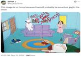A tweet reading, "This image is so funny because it would probably be an actual gag in the show." The tweet shares fan art of the Griffin family having killed themselves in various ways as Meg Griffin watches in horror. The message "Met we hate your dress" is written in blood on the wall.