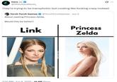 A tweet reading, "They’re trying to be transphobic but cooking like crazy instead." The tweet suggests Hunter Schafer  should play Link and Anya Taylor-Joy should play Princess Zelda in a "Legend of Zelda" movie.