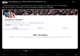 Jeff Blehar is *BOX OFFICE POISON* @EsotericCD Truth Social has crashed from the traffic surge and in so doing accidentally created a hauntingly poignant image. Donald J. Trump @realDonaldTrump Joined February 2022 donaldjtrump.com 9.85M Followers 72 Following Truths Q Replies Media No Truths When this user composes a Truth, or ReTruths, you will see it here. 1:54 PM Jun 5, 2025 - 2.8M Views 491 22K 3 188K ☐ 8.5K +]