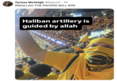 A "tweet":https://knowyourmeme.com/memes/sites/twitter-x showing an Indiana Pacers fan pretending to be a terrorist honoring Allah and the Haliban.