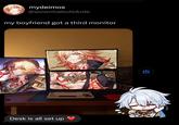 mydeimos @wownicebuttdude my boyfriend got a third monitor Desk is all set up Jake it
