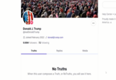 Truth social some time after the feud really kicked off: Donald J. Trump @realDonaldTrump Joined February 2022 donaldjtrump.com 9.86M Followers 72 Following Truths Replies Media No Truths When this user composes a Truth, or ReTruths, you will see it here. Help Center Le • Proudly made in America. us