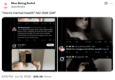 "men's mental health" NO ONE GAF A "tweet":https://knowyourmeme.com/memes/sites/twitter-x condemning male X users for abusing "Grok AI":https://knowyourmeme.com/memes/sites/grok-ai to manipulate photos of women on the app.