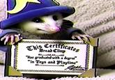 This Certificates Bread Climp "Has graduated with a degree" "in Toys and Playtime"