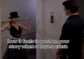 Instagram page @baseballscenefromtwilight reposted the image of Carrie Bradshaw at Big's door in a tophat, holding a whip in her mouth with a caption that read, "How it feels to post on your story when you have a crush," gathering over 50,000 likes in seven months.