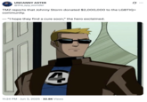 A joke about Johnny Storm donating money to the "LGBTQ+":https://knowyourmeme.com/memes/cultures/lgbtq community and saying, "I Hope They Find a Cure Soon."