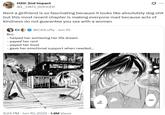 A post about Rent-A-Girlfriend chapter 380. The post reads, "Rent a girlfriend is so fascinating because it looks like absolutely dog s--- but this most recent chapter is making everyone mad because acts of kindness do not guarantee you sex with a woman."
