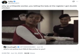 X user @lokymann posed the reaction meme of Taraji Henson as Janiyah from the film _Straw_, writing, "why as a Chipotle worker, you telling the lady at the register I got double chicken."