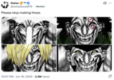 A "tweet":https://knowyourmeme.com/memes/sites/twitter-x compiling multiple Mihawk Upscale "memes":https://knowyourmeme.com/memes/memes, showing different characters from _One Piece_":https://knowyourmeme.com/memes/subcultures/one-piece drawn over Kure Raian smiling in the "manga":https://knowyourmeme.com/memes/cultures/anime-manga _Kengan Ashura_. 