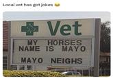 Local vet has got jokes → Vet MY HORSES NAME IS MAYO MAYO NEIGHS