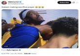 Parody account @TheNBACentel posted a tweet that read, "Siakam making sacrifice prayer 😭😭😭," alongside a clip of the Pacers power forward rolling his eyes back into his head during a pre-game group huddle.