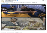 X account @ArtButSports made a post comparing the "Pascal Siakam Possessed" meme to the painting "Le démoniaque aveugle et muet" by James Tissot, gathering over 9,000 likes in a day.