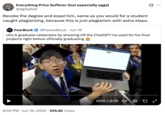 A "quote-tweet":https://knowyourmeme.com/memes/quote-retweets-qrts of the "viral video":https://knowyourmeme.com/memes/viral-videos showing a UCLA Graduate with "ChatGPT":https://knowyourmeme.com/memes/sites/chatgpt on his computer at a 2025 college graduation.