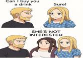 An AI-generated comic about the idea of the fridge protecting the snacks. The comic shows a "Chad" asking a girl to buy her a drink and her overweight friend stopping him from flirting.