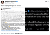 A "tweet":https://knowyourmeme.com/memes/sites/twitter-x from "Jordan Peterson's":https://knowyourmeme.com/sensitive/memes/people/jordan-peterson daughter, Mikhaila Peterson, about the Hodge Twins doing "woke right grifting."