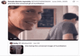 X user @FlVESTARWOMAN tweeted the GIF of Lena Dunham as Hannah Horvoth saying "Hi" to Patrick Wilson as "Joshua," calling it the "and this the universal gif of humiliation."