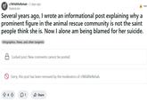 A post made by Redditor KazeoLion, who is accused of cyberbullying Mikayla Raines. In the post, they complain about being solely blamed for her suicide.
