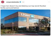 Corporate Dudes corporatedudes 3d I hope Iran doesn't try and destroy our top secret Nuclear facility (pictured below) Linked in 2029 NO PARKCH ...